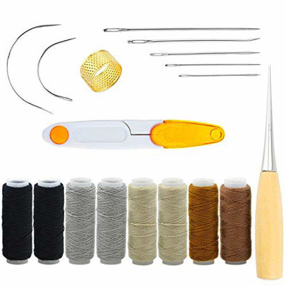 Picture of HOWIN Upholstery Repair Kit, 18 Pieces Upholstery Thread Assorted Hand Sewing Needles Carpet Leather Canvas DIY Tool Set