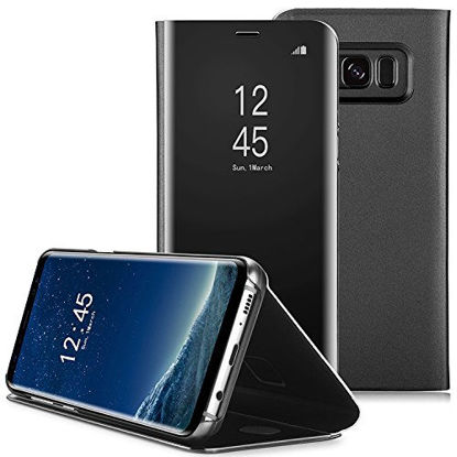Picture of AICase Galaxy S8 Plus Case, Luxury Translucent View Window Front Cover Mirror Screen Flip Smart Electroplate Plating Stand Full Body Protective Case for Samsung Galaxy S8 Plus(Black)