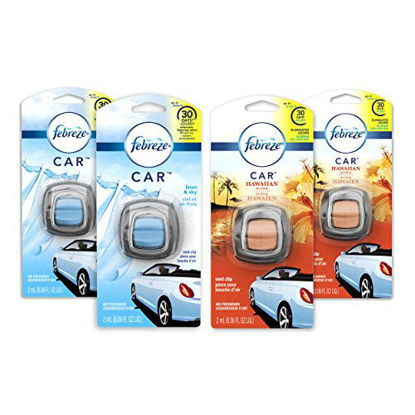 Picture of Febreze Car Air Freshener Vent Clips, 2 Linen & Sky and 2 Hawaiian Aloha Scents, Odor Eliminator, 4 Count