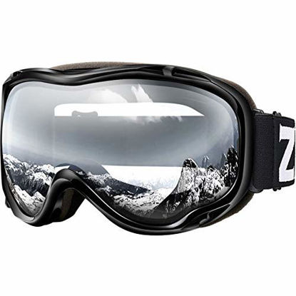 Picture of ZIONOR Lagopus Ski Snowboard Goggles UV Protection Anti fog Snow Goggles for Men Women Youth VLT 99% Black Frame Clear Lens
