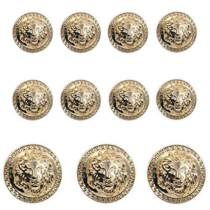 Picture of 11 Pieces Gold Vintage Antique Metal Blazer Button Set - 3D Lion Head - for Blazer, Suits, Sport Coat, Uniform, Jacket