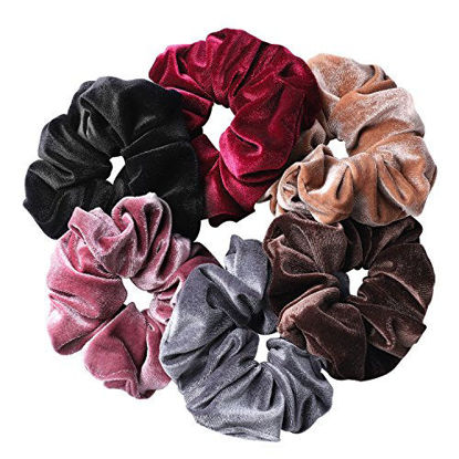 Picture of Whaline 6 Big Hair Scrunchies Velvet Elastics Large Hair Bobble Scrunchy Hair Bands Women Soft Hair Ties, 6 Colors