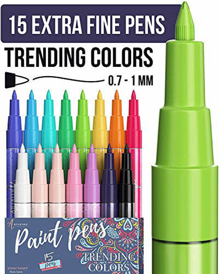 Picture of Paint Pens for Rock Painting, Stone, Pebbles, Ceramic, Glass, Wood. Set of 15 Acrylic Paint Markers Extra-Fine Tip 0.7mm