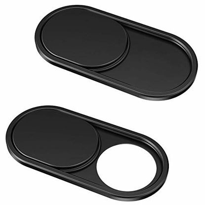 Picture of CloudValley Webcam Cover Slide[2-Pack], 0.023 Inch Ultra-Thin Metal Web Camera Cover for MacBook Pro, iMac, Laptop, PC, iPad Pro, iPhone 8/7/6 Plus, Protect Your Visual Prvacy [Black]