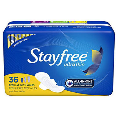 Picture of Stayfree Ultra Thin Regular Pads with Wings For Women, Reliable Protection and Absorbency of Feminine Moisture, Leaks and Periods, 36 count - Pack of 4