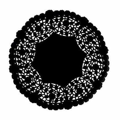 Picture of The Baker Celebrations Pack of 50 Black Paper Lace Doilies for Elegant and Sophisticated Table Decor - Made in Canada (10-inch)