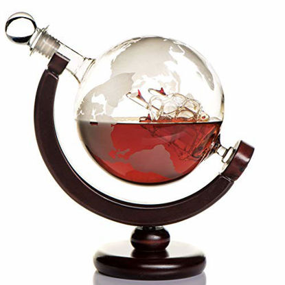 Picture of Whiskey Globe Decanter (28 Oz) Etched World Globe Decanter Set for Liquor, Bourbon, Vodka in Premium Gift Box - Home Bar Accessories for Men - Perfect for All Kinds of Alcohol Drinks