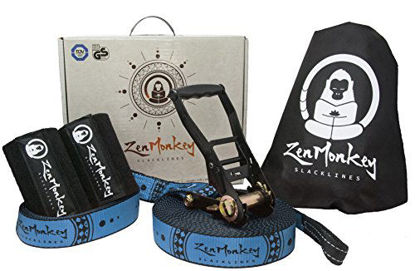 Picture of ZenMonkey Slackline Kit with Tree Protectors, Cloth Carry Bag and Instructions, 60 Foot - Easy Setup for the Family, Kids and Adults
