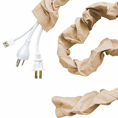 Picture of Cordinate Fabric Cord Cover, 6 ft, Hides Cables, Great for Lamps, Light Fixtures, and Desks, Cable Management, Easy Installation, Champagne, 40730