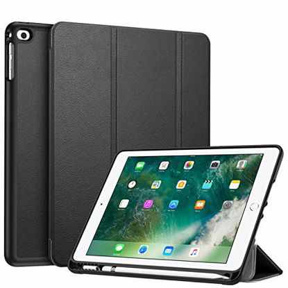 Picture of Fintie Case with Built-in Pencil Holder for iPad 6th Generation 2018 / iPad 5th Gen 2017, iPad Air 2, iPad Air - Soft TPU Back Protective Cover w/Auto Wake Sleep for iPad 9.7", Black