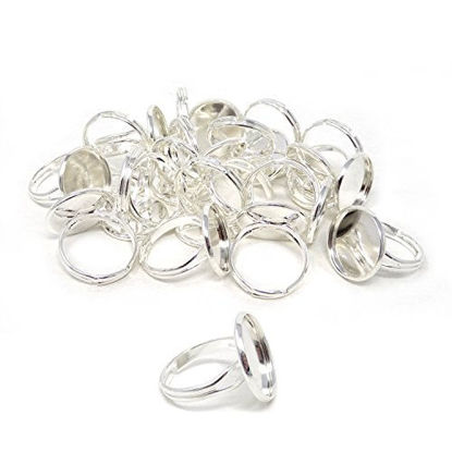 Picture of Honbay 20PCS 16mm Adjustable Finger Ring Blank Bases Round Finger Ring Trays (Silver)