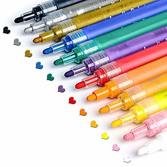 Picture of Acrylic Paint Pens for Rocks Painting, Ceramic, Glass, Wood, Fabric, Canvas, Mugs, DIY Craft Making Supplies, Scrapbooking Craft, Card Making. Acrylic Paint Marker Pens Set of 12 Colors