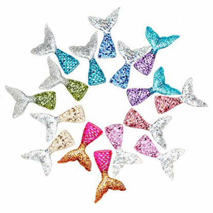Picture of Mcree 32Pcs Mermaid Tail Slime Charms Resin Flatback, Mixed Color and Styles Multicolored Mermaid Tail Slime Beads for Ornament Scrapbook DIY Crafts