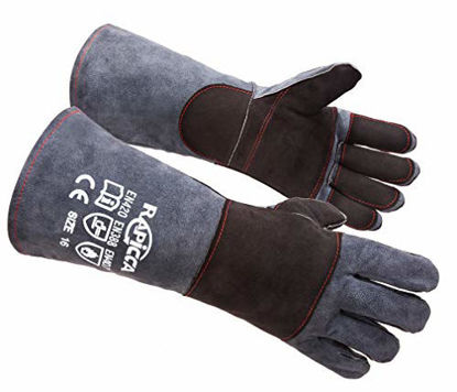 Picture of RAPICCA Animal Handling Gloves Bite Proof Kevlar Reinforced Leather Padding Dog,Cat Scratch,Bird Handling Falcon Gloves Grabbing,Reptile Squirrel Snake Bite 16in Grey-Black