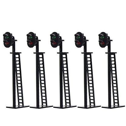 Picture of JTD03 5pcs Model Railway 2-Light Block Signal Green/Red HO Scale 6.4cm 12V Led Traffic Lights for Train Layout New