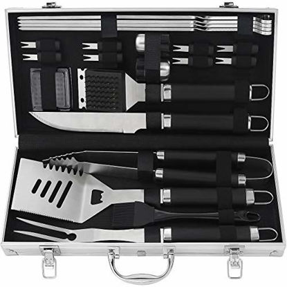 Picture of POLIGO 22pcs BBQ Accessories Stainless Steel BBQ Grill Tools Set for Christmas Birthday Gifts - Premium Barbecue Grill Utensils Set in Aluminum Case - Perfect Grilling Presents Kit for Dad Men Women