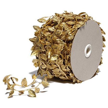 Picture of Gold Leaves Leaf Ribbon Trim Rope - 20 Yards - for Garland DIY Crafts and Party Wedding Home Decorations (Gold)