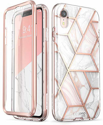 Picture of i-Blason Cosmo Full-Body Bumper Case with Built-in Screen Protector for iPhone XR 2018 Release, Pink Marble, 6.1"