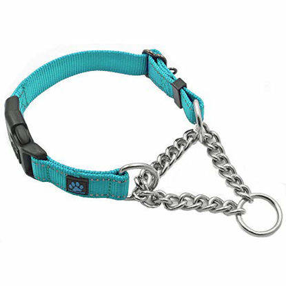 Picture of Max and Neo Stainless Steel Chain Martingale Collar - We Donate a Collar to a Dog Rescue for Every Collar Sold (Small, Teal)