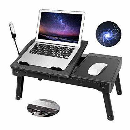 Picture of Moclever Laptop Table for Bed-Multi-Functional Laptop Bed Table Tray with Internal Cooling Fan & 2 Independent Laptop Stands-Foldable & 3 Different Height Laptop Desk-LED Lamp-4 Port USB (Black)