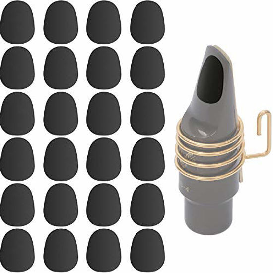 Picture of 24 Pieces Eison Food Grade Alto Tenor Saxophone Mouthpiece Cushions Sax Clarinet Mouthpiece Patches Pads Cushions 0.8mm Thick Rubber Strong Adhesive, Black