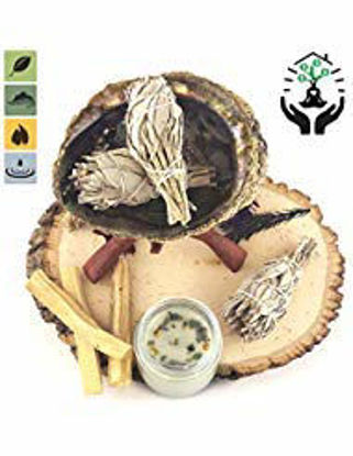 Picture of Home Cleansing and Blessing Kit - Smudging Chakra Balancing, White Sage, Palo Santo Sticks, Abalone Shell, Candle, Healing Incense, Good Luck, Purifying, Protection, Spiritual Cleansing, Meditation