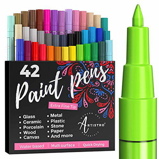 Picture of Acrylic Paint Pens - 42 Acrylic Paint Markers - Extra Fine Tip Paint Pens (0.7mm) - Great for Rock Painting, Wood Paint, Ceramic Paint & Glass Paint - 40 Colors + Extra Black & White Paint Marker Set