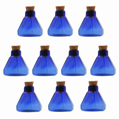 Picture of 10 pieces 25x24mm cork glass bottle, glass vial with cork wish bottle octagonal shape (Blue)