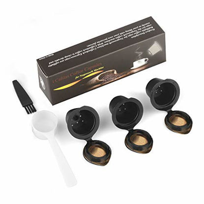 Picture of BRBHOM 3 pcs Refillable Coffee Capsules Pods Reusable Coffee Filters Compatible for Nespresso Machines with Coffee Spoon brush