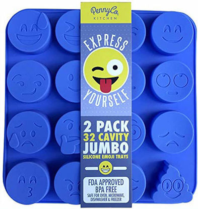 Picture of Jumbo Sized Silicone Emoji Molds - 32 Cavity 2 Pack Set by PennyCo Kitchen