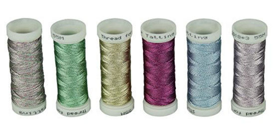 Simthread 6 Colors 3-Ply Metallic Shuttle Tatting Yarn 50 Meters Each for Shuttle Tatting Jewellery lacemaking Color 2 