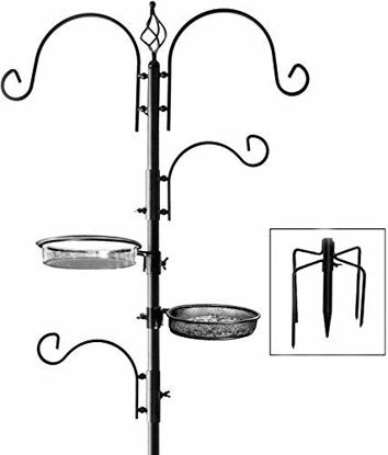 Picture of Deluxe Bird Feeding Station : Bird Feeders for Outside - Hang Multiple Feeders From the 4 Hangers, Bird Bath, Mesh Tray and 3 Prong Base to Bring Birds To Your Yard - 22 Inch Wide x 7 feet 8 inch Tall