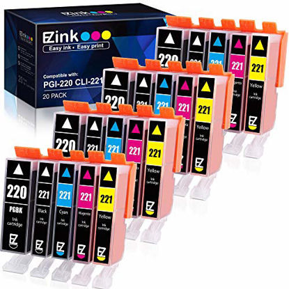 Picture of E-Z Ink (TM) Compatible Ink Cartridge Replacement for Canon PGI220 PGI-220 CLI221 CLI-221 to use with MX870 MX860 MP620 MP560 MP980 (4 Large Black, 4 Cyan, 4 Magenta, 4 Yellow, 4 Small Black) 20 Pack