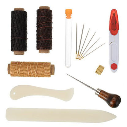 Picture of Shappy 15 Pieces Bookbinding Kit Starter Tools Set Bone Folder Paper Creaser, Waxed Thread, Awl, Large-Eye Needles for DIY Bookbinding Crafts and Sewing Supplies