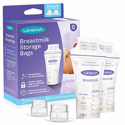 Picture of Lansinoh Breastmilk Storage Bags with Pump Adapters for Bags, 50 Count