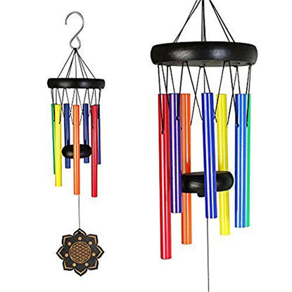 Picture of DeerBird Wooden Colorful Wind Chimes with 7 Metal Tubes Beech Wood Black Coated Wind Chime for Garden Patio Terrace and Outdoor Decoration