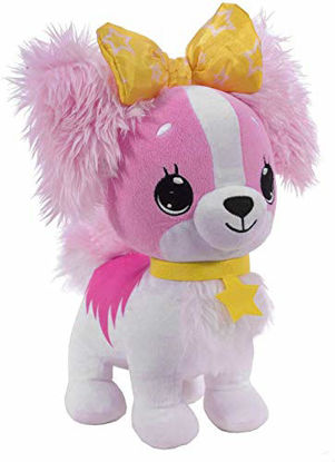 Picture of Wish Me Pets - Light Up LED Plush Stuffed Animals - Pink Cavalier Puppy with Yellow Bow