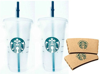 Picture of Starbucks Reusable Venti 24 fl oz Frosted Ice Cold Drink Cup Bundle Set of 2 with Sleeves