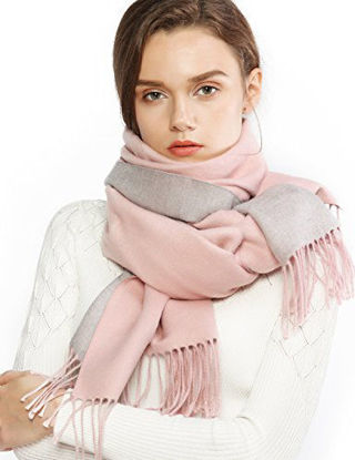 Picture of Winter Cashmere Wool Scarf Pashmina Shawl Wrap for Women Long Large Warm Thick Reversible Scarves Pink and Grey