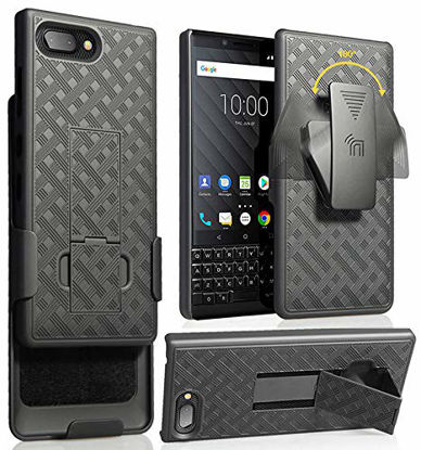 Picture of Case with Clip for BlackBerry KEY2, Nakedcellphone Black Kickstand Cover with [Rotating/Ratchet] Belt Hip Holster Combo for BlackBerry KEY2 Phone, Key 2 (BBF100-1, BBF100-6)