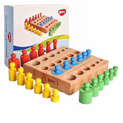Picture of 6 Pegs Mini Knobbed Cylinder Blocks Montessori - 6.7 Inches - Colorful Wooden Early Home School Toy - 4pcs Set