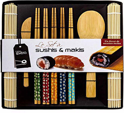 Picture of Soeos Beginner Sushi Making Kit-10 pcs, Bamboo Sushi Kit, Sushi Making Tool Gift Set, Included 2 Rolling Mats - 5 Pairs Chopsticks - Paddle - Spreader- Storage Bag.