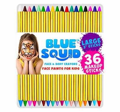 Picture of Face Paint Crayons for Kids, Blue Squid 36 Jumbo 3.25" Face & Body Painting Makeup Crayons, Safe for Sensitive Skin, 8 Metallic & 28 Classic Colors, Great for Birthdays & Halloween Makeup