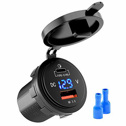 Picture of MICTUNING 36W Fast PD USB-C Car Charger with USB Quick Charge 3.0 and Type C Charger Socket with LED Digital Voltmeter Compatible with iPhone iPad Pixel Samsung