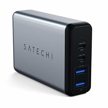 Picture of Satechi 75W Dual Type-C PD Travel Charger Adapter with 2 USB-C PD & 2 USB 3.0 - Compatible with 2020/2019 MacBook Pro, 2020/2019 iPad Pro