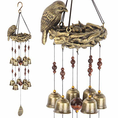 Picture of Gardenvy Bird Nest Wind Chime, Bird Bells Chimes with 12 Wind Bells for Glory Mothers Love Gift, Garden Backyard Church Hanging Decor, Bronze