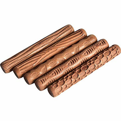 Picture of WINGOFFLY 4.7INCH Pottery Tools Wood Hand Rollers for Clay Clay Stamp Clay Pattern Roller(5PCS Set)