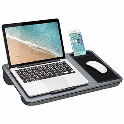 Picture of LapGear Home Office Lap Desk with Device Ledge, Mouse Pad, and Phone Holder - Silver Carbon - Fits Up to 15.6 Inch Laptops - Style No. 91585
