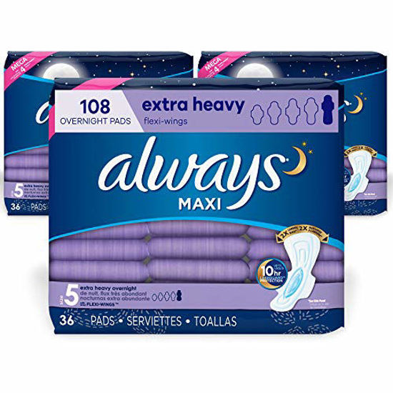 Always Ultra Thin Pads Overnight Extra Heavy Flow with Flexi-Wings Size 5