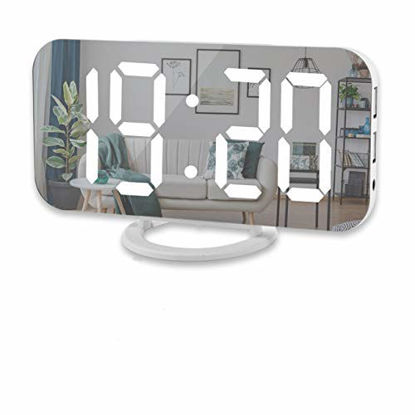 Picture of Digital Alarm Clock,6" Large LED Display with Dual USB Charger Ports | Auto Dimmer Mode | Easy Snooze Function, Modern Mirror Desk Wall Clock for Bedroom Home Office for All People